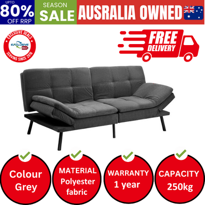 Sofa Bed Futon Lounge Couch Convertible Polyester 3-Seater Grey