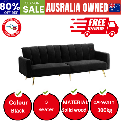 3-Seater Sofa Bed Couch Convertible Lounge Recliner Sofabeds Velvet