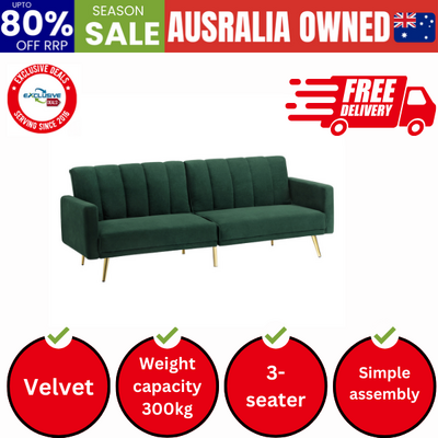 3 Seater Sofa Bed Convertible Velvet Green