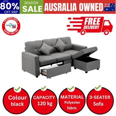 Sofa Lounge Set 3 Seater Chaise Modular Couch Drawers Ottoman Fabric