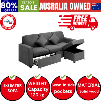 Sofa Lounge Set Modular Couch 3 Seater Drawers Ottoman Storage Velvet