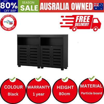 Shoe Rack Shoes Storage Cabinet Organiser Shelf 2 Doors Black Set of 2