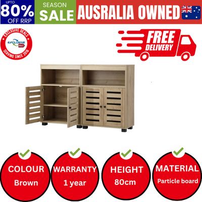 Shoe Rack Shoes Storage Cabinet Organiser Shelf 2 Doors Natural Set of