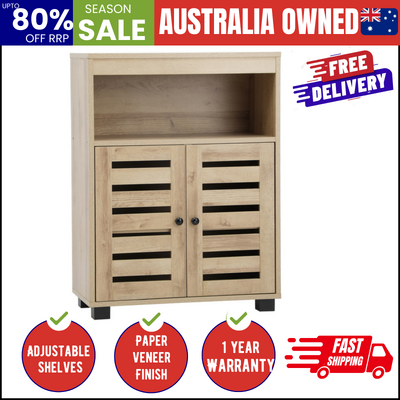Shoe Rack Shoes Storage Cabinet Organiser Shelf 2 Doors Natural