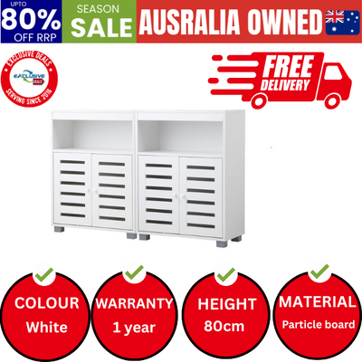 Shoe Rack Shoes Storage Cabinet Organiser Shelf 2 Doors White Set of 2
