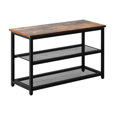 Shoe Storage Bench 3 Tier Industrial Shoe Rack Shelf with Seat Black