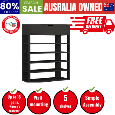 Shoes Storage Rack 5-tier Shelves with Drawer Black