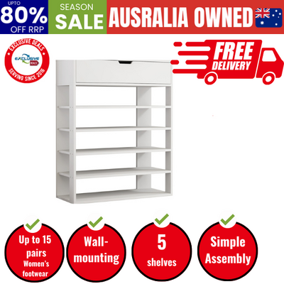 Shoes Storage Rack 5-tier Shelves with Drawer White