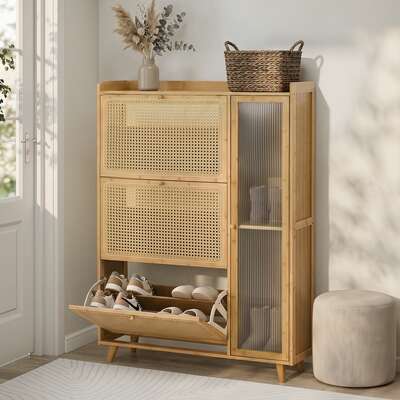 Bamboo Shoe Storage Cabinet 3 Compartments | EXTG