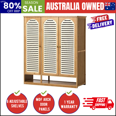 Bamboo Shoe Storage Cabinet 3 Doors Organizer Shelf Rack Beige