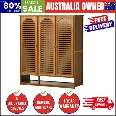 Bamboo Shoe Storage Cabinet 3 Doors Organizer Shelf Rack Brown