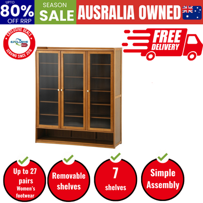 Shoe Storage Cabinet 3 Doors 7 Shelves Brown