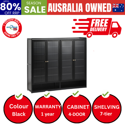 Shoe Cabinet Shoes Storage Rack Organiser 4 Doors Shelf Black
