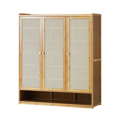 Shoe Cabinet Storage Unit with 3 Rattan Doors 6 Tiers Entryway Organizer
