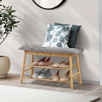 Bamboo Shoe Storage Bench Seat Organiser 70cm | EXTG