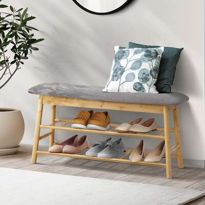Bamboo Shoe Storage Bench 90cm Padded Seat | EXTG