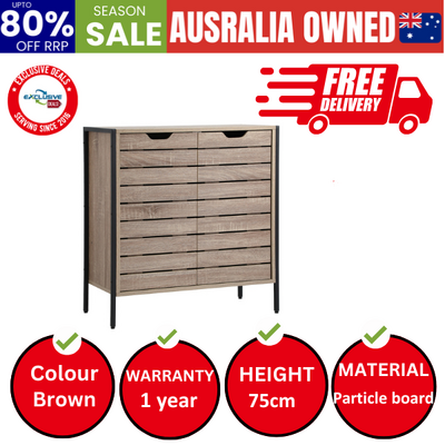 Shoes Storage Cabinet 2 Slatted Doors 4 Shelves Brown