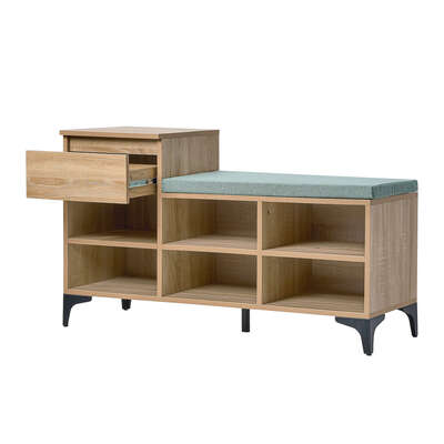 Shoe Cabinet Bench Storage Drawer 6 Shelves Polyester Seat