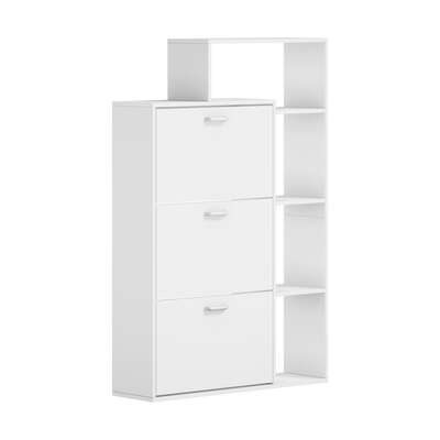 Contemporary White Shoe Storage Cabinet 3 Doors with Display Shelves