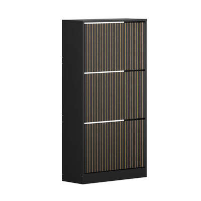 Shoe Rack Storage Cabinet 3-Tier Organizer Black Entryway Closet Shelf