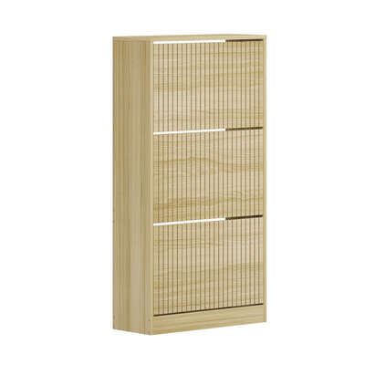 Shoe Rack Storage Cabinet 3 Compartments Natural