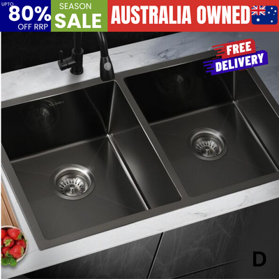 Welba Kitchen Sink Stainless Steel Basin Double Flush Mount Black