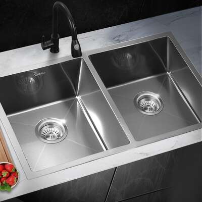 Welba Kitchen Sink Stainless Steel Basin Double Flush Mount 76X44CM
