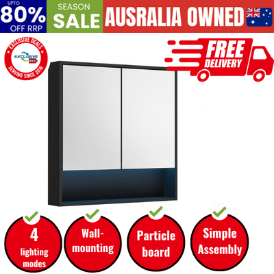 Bathroom Mirror Cabinet LED Wall Storage 750x750mm Black
