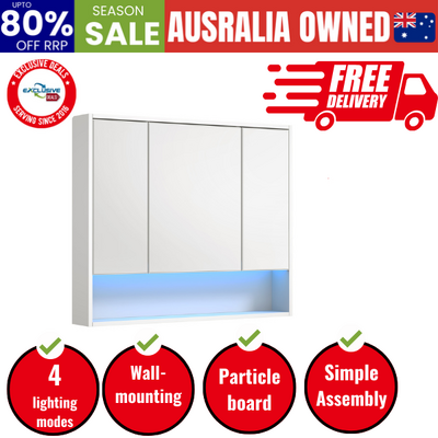 Bathroom Mirror Cabinet LED Wall Storage 900x750mm