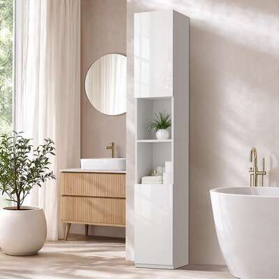 Bathroom Cabinet Storage High Gloss Cupboard Toilet White