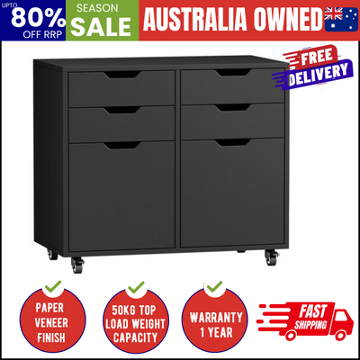 Contemporary Office Filing Cabinet Mobile Storage 4 Drawer 2 Door Black