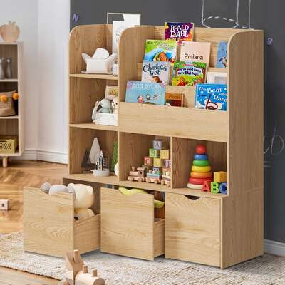 Kids Bookcase Toy Organiser Storage Natural | EXTG