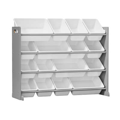 Kids Toy Storage Organiser 16 Bin Shelf with Removable Drawers Grey