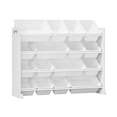 Kids Toy Storage Organiser 16 Bin Shelf with Removable Drawers White