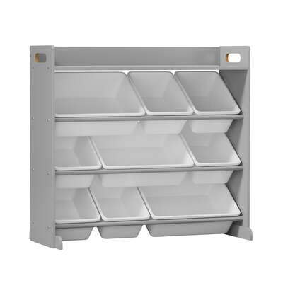 Kids Toy Storage Organiser 9 Bin Bookshelf Shelf Unit for Playroom Grey