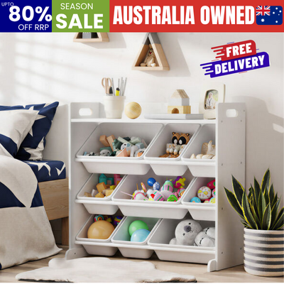 Kids Toy Storage Organiser 9 Bin Bookshelf Shelf Unit for Playroom white