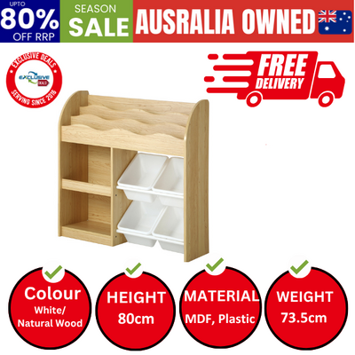Kids Bookshelf 4 Bins Toy Box Storage Organiser Display Shelf