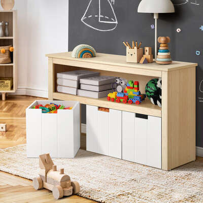 Wooden Kids Toy Storage Cabinet Displayshelf 3 Portable Box