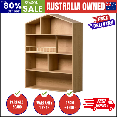Kids Bookshelf House Bookcase Display Rack 4 Tier Natural 92x75x24cm