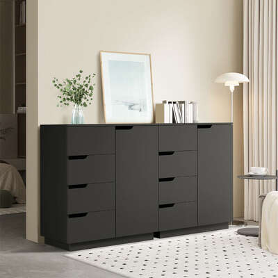 Black Buffet Cabinet 4 Drawers Storage | EXTG