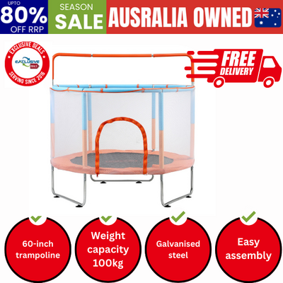 60 Inch Kids Trampoline Enclosure Safety Net Horizontal Bar