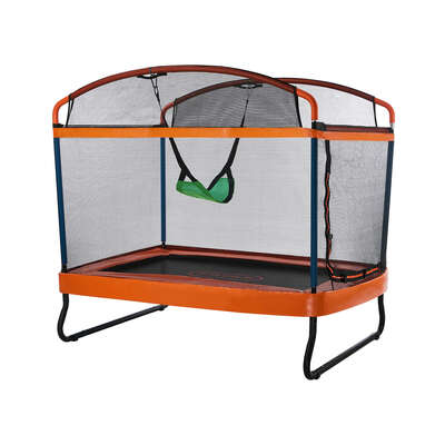 6ft Kids Trampoline With Swing Bar And Rectangular Safety Enclosure