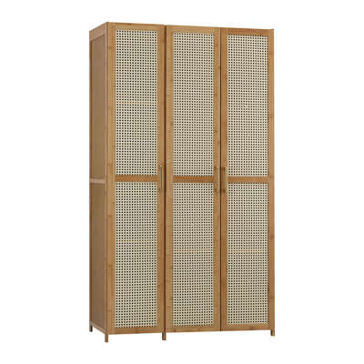Bamboo Wardrobe 3 Door 6 Shelf Storage Cabinet | EXTG