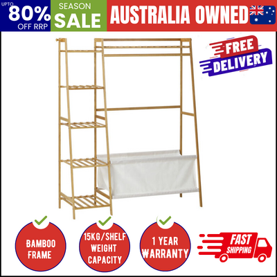 Open Wardrobe with Hanging Rail and Laundry Bag