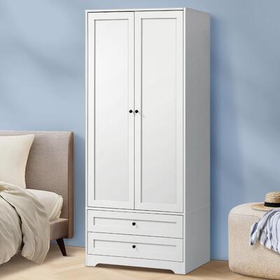 Wardrobe Cabinet Clothes Storage Large Cupboard 2 Doors Organiser White