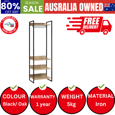 Clothes Rack Open Wardrobe Garment Coat 4 shelves Hanging Rail Metal