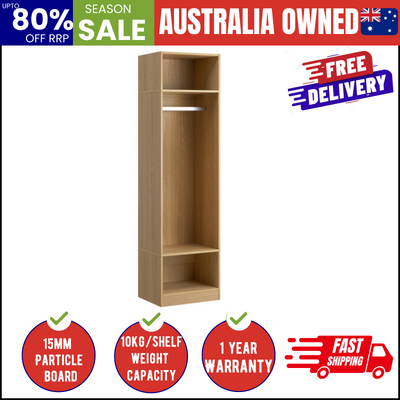 Open Wardrobe Shelf Unit Clothes Storage 3 Drawers Hanging Rail Natural