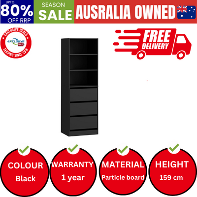 Wardrobe Shelf Unit Clothes Storage Cabinet 3 Drawers Organizer Black