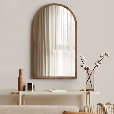 Arched Wall Mirror Brown Wood 86x50cm | EXTG