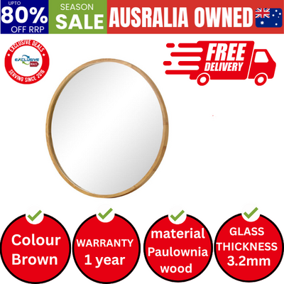 Round Wall Mounted Mirror with Wood Frame 50cm